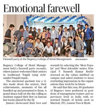 Regency college of Hotel Management Farewell