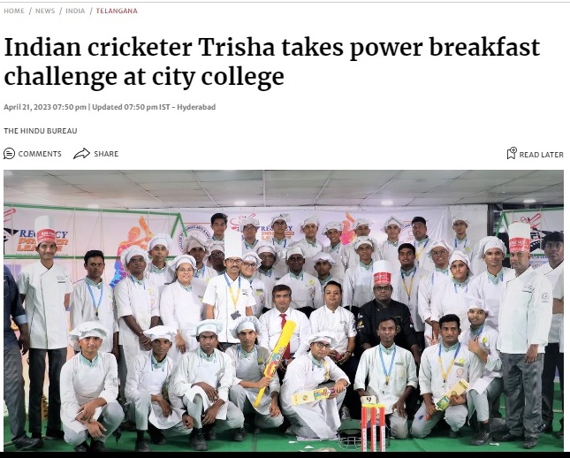Indian Under-19 cricketer Gongadi Trisha with the students of Regency College